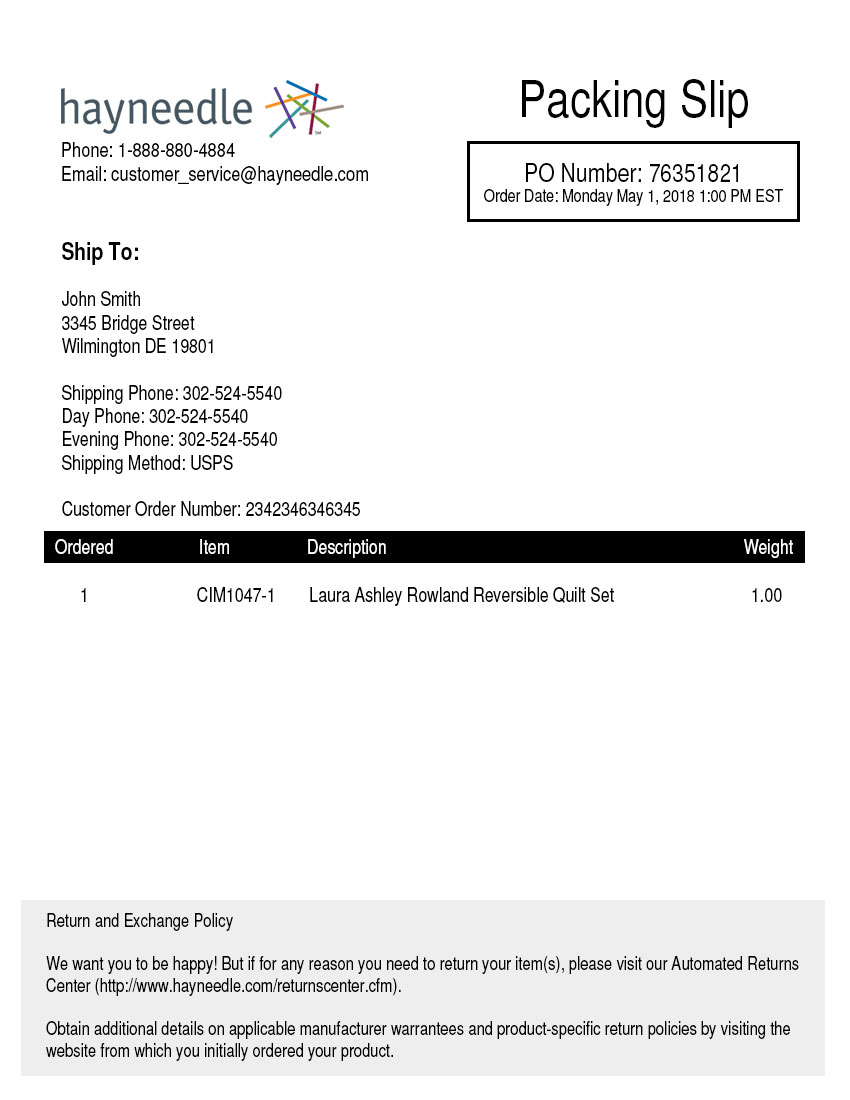 Hayneedle Packing Slip Template Hayneedle Packing Slip Template