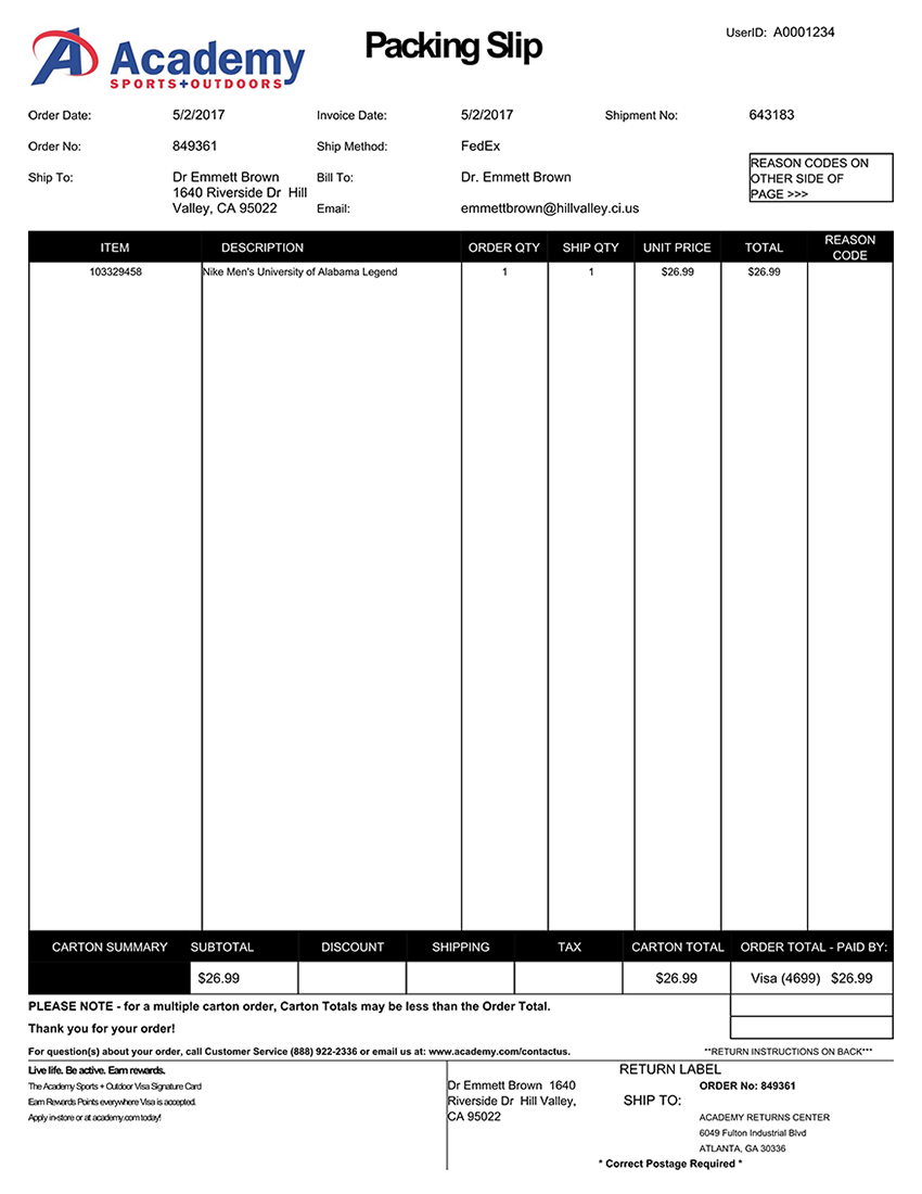 Academy Sports Packing Slip Template Academy Sports Packing Slip Template
