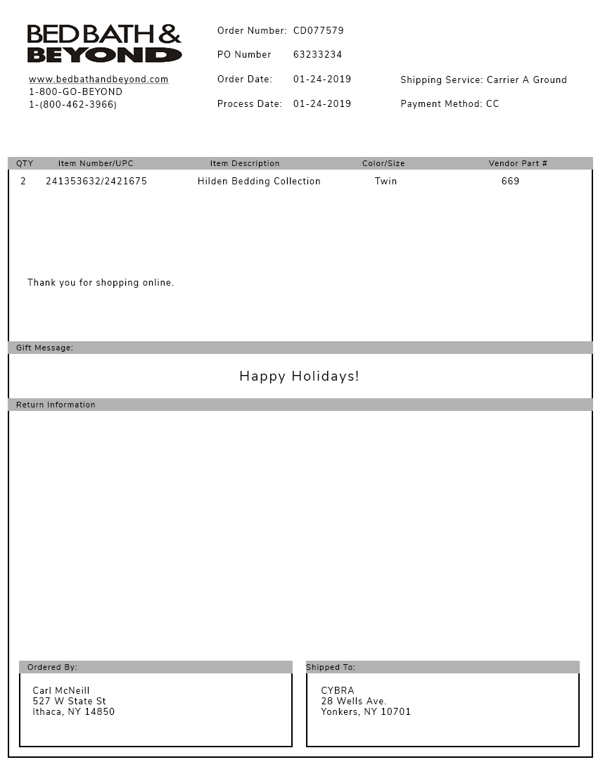 Bed Bath & Beyond Packing Slip Template Bed Bath & Beyond Packing Slip Template