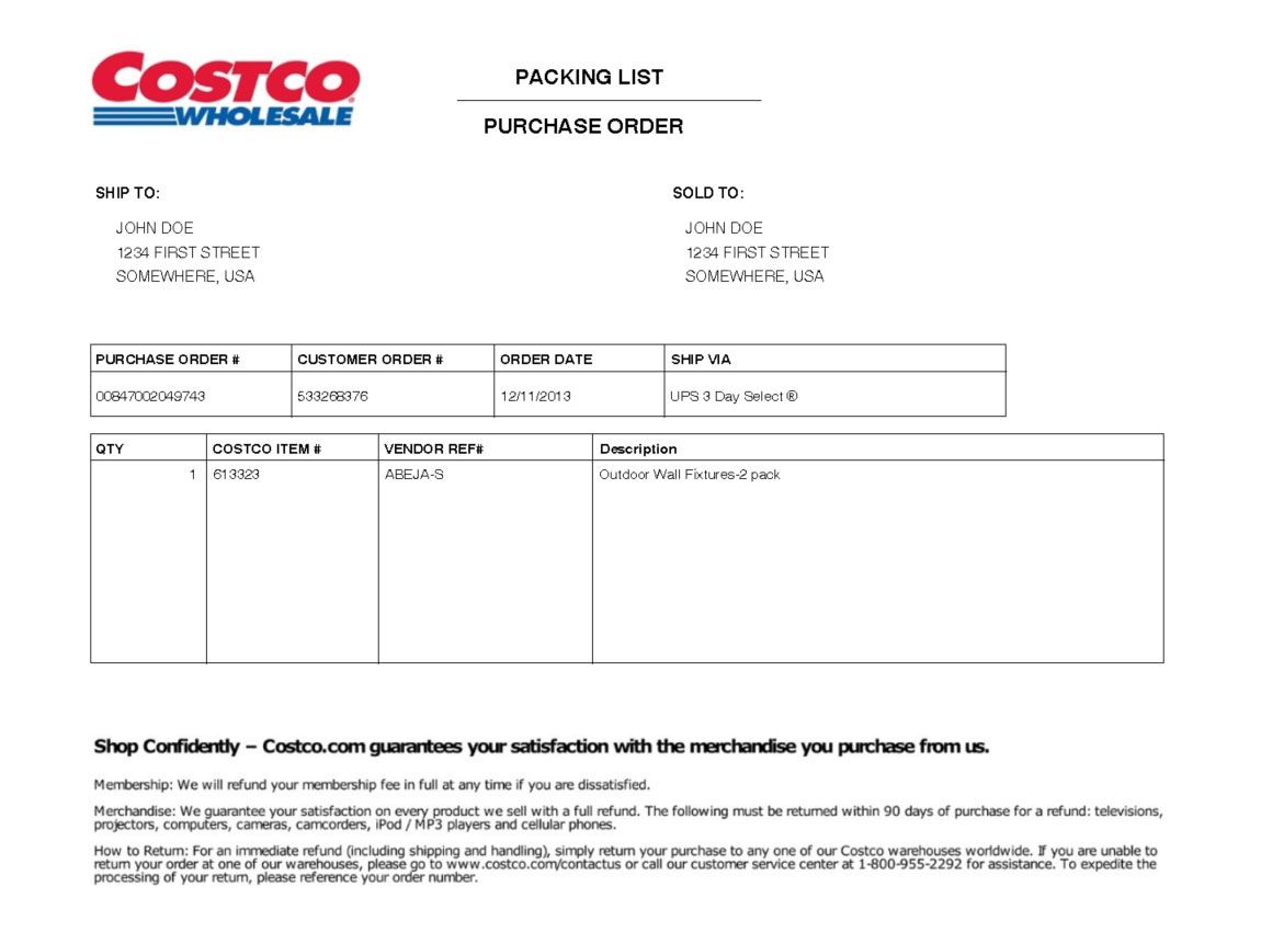 Costco Packing Slip Template Costco Packing Slip Template