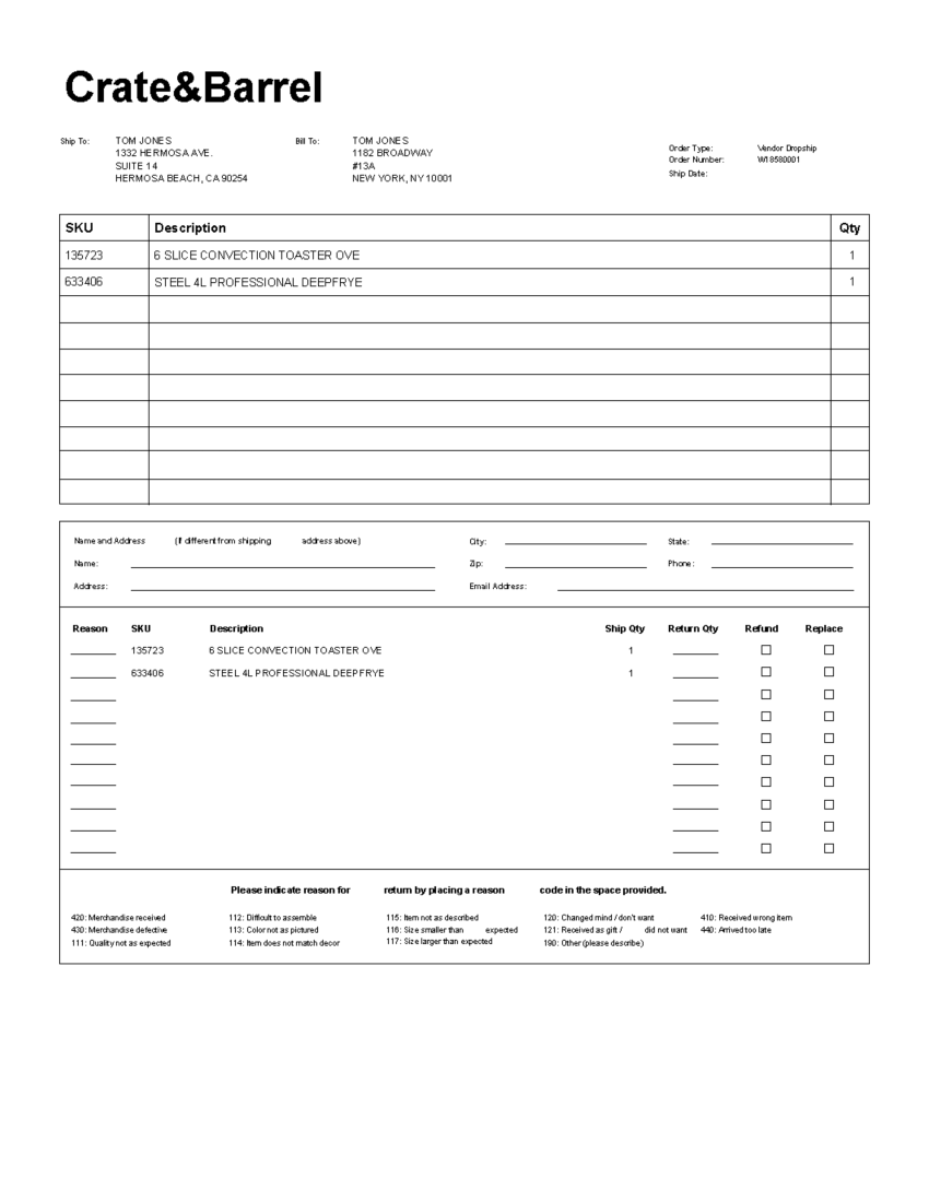 Crate and Barrel Packing Slip Crate and Barrel Packing Slip