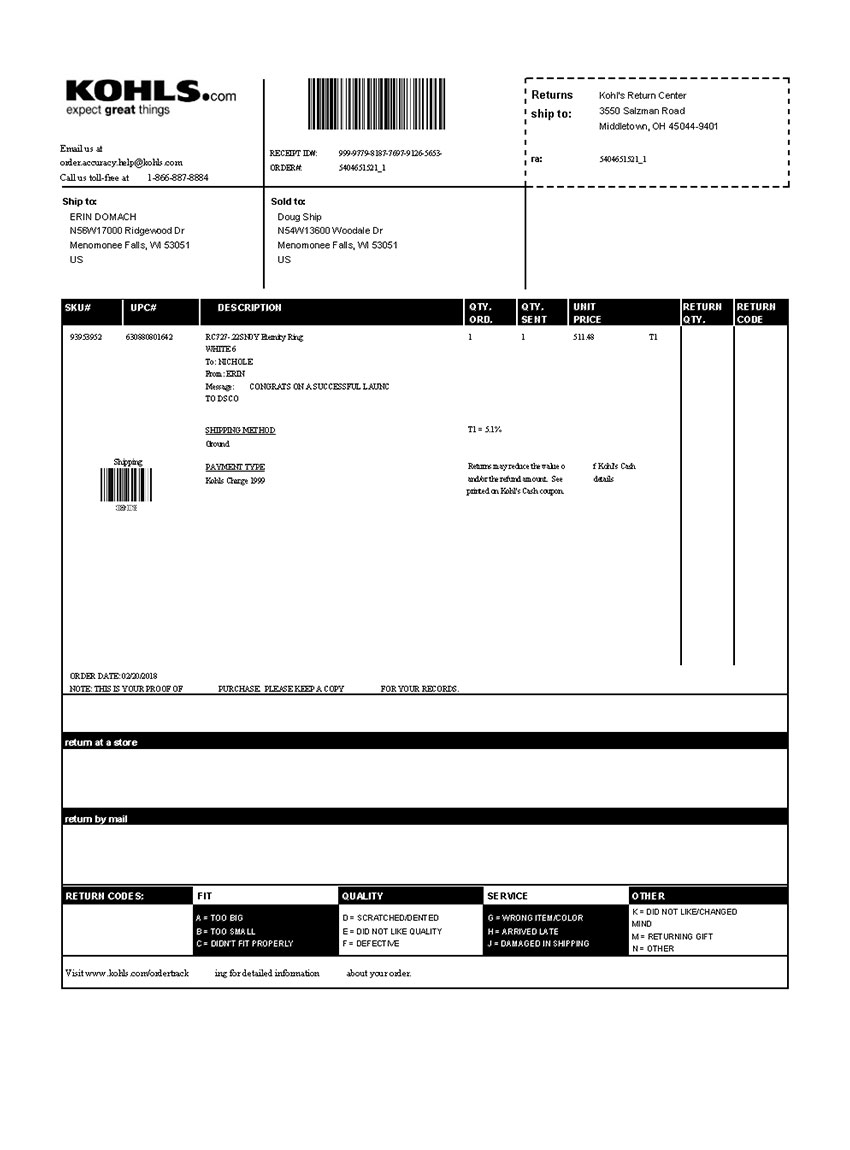 Kohl's Packing Slip Template Kohl's Packing Slip Template