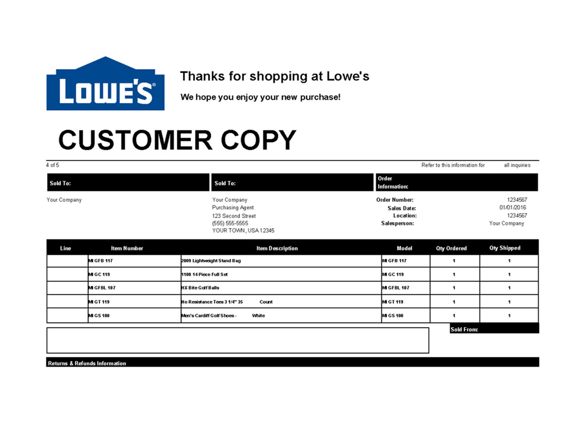 Lowe's Packing Slip Template Lowe's Packing Slip Template