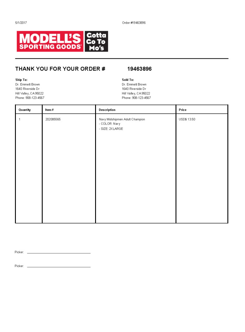 Modell's Packing Slip Template Modell's Packing Slip Template