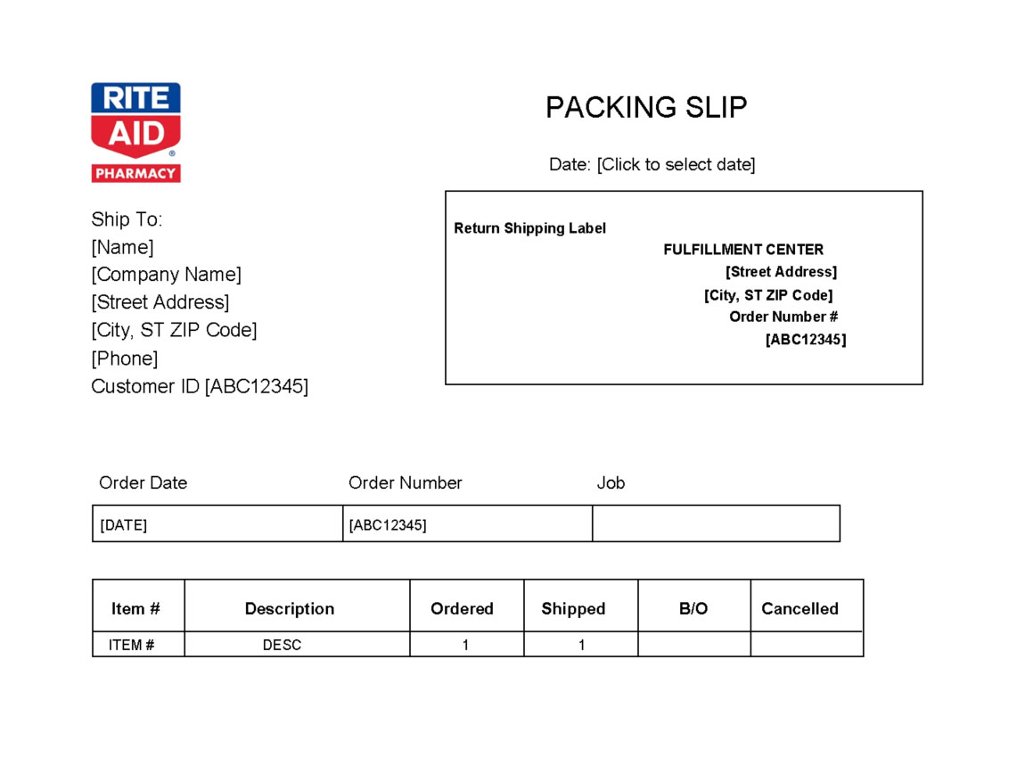 Rite Aid Packing Slip Template Rite Aid Packing Slip Template