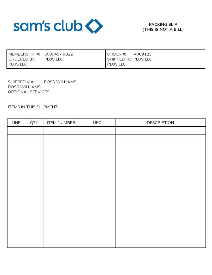 Sam's Club Packing Slip Template Sam's Club Packing Slip Template